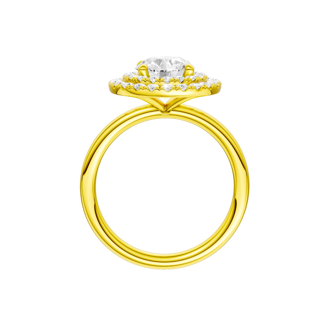 A three-quarter view of the Round cut diamond engagement ring in 14k yellow gold with a plain band and solitaire setting