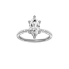 A front view of the Marquise cut diamond engagement ring in 14k white gold with a pavé diamond band and cathedral setting