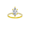 A front view of the Marquise cut diamond engagement ring in 14k yellow gold with a pavé diamond band and cathedral setting