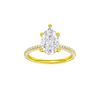 A front view of the Pear cut diamond engagement ring in 14k yellow gold with a pavé diamond band and cathedral setting