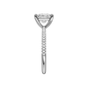 A side view of the Princess cut diamond engagement ring in 14k white gold with a pavé diamond band and cathedral setting