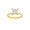 A front view of the Princess cut diamond engagement ring in 14k yellow gold with a pavé diamond band and cathedral setting