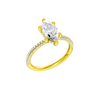 A three-quarter view of the Marquise cut diamond engagement ring in 14k white gold with a pavé diamond band and cathedral setting