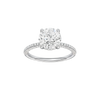 A front view of the Round cut diamond engagement ring in 14k white gold with a pavé diamond band and cathedral setting