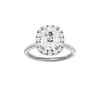 A front view of the Elongated cushion cut diamond engagement ring in 14k white gold with a pavé diamond band and solitaire setting