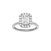 A front view of the Emerald cut diamond engagement ring in 14k white gold with a pavé diamond band and solitaire setting