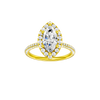 A front view of the Marquise cut diamond engagement ring in 14k yellow gold with a pavé diamond band and solitaire setting