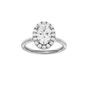 A front view of the oval cut diamond engagement ring in 14k white gold with a pavé diamond band and solitaire setting