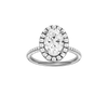 A front view of the oval cut diamond engagement ring in platinum with a pavé diamond band and solitaire setting