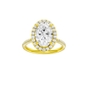A front view of the oval cut diamond engagement ring in 14k yellow gold with a pavé diamond band and solitaire setting