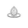 A front view of the Pear cut diamond engagement ring in 14k white gold with a pavé diamond band and solitaire setting