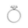 A profile view of the Pear cut diamond engagement ring in 14k white gold with a pavé diamond band and solitaire setting