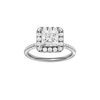 A front view of the Princess cut diamond engagement ring in 14k white gold with a pavé diamond band and solitaire setting