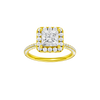 A front view of the Princess cut diamond engagement ring in 14k yellow gold with a pavé diamond band and solitaire setting