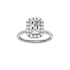 A front view of the Radiant cut diamond engagement ring in 14k white gold with a pavé diamond band and solitaire setting