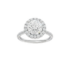 A front view of the Round cut diamond engagement ring in 14k white gold with a pavé diamond band and solitaire setting