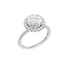 A three-quarter view of the Round cut diamond engagement ring in platinum with a pavé diamond band and solitaire setting