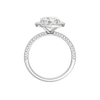 A profile view of the Round cut diamond engagement ring in platinum with a pavé diamond band and solitaire setting