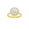 A front view of the Round cut diamond engagement ring in 14k yellow gold with a pavé diamond band and solitaire setting
