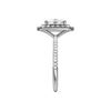 A side view of the Elongated cushion cut diamond engagement ring in 14k white gold with a pavé diamond band and solitaire setting