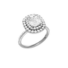 A three-quarter view of the Elongated cushion cut diamond engagement ring in 14k white gold with a pavé diamond band and solitaire setting
