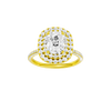 A front view of the Elongated cushion cut diamond engagement ring in 14k yellow gold with a pavé diamond band and solitaire setting