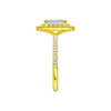 A side view of the Emerald cut diamond engagement ring in 14k yellow gold with a pavé diamond band and solitaire setting