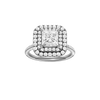 A front view of the Princess cut diamond engagement ring in platinum with a pavé diamond band and solitaire setting