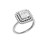 A three-quarter view of the Princess cut diamond engagement ring in platinum with a pavé diamond band and solitaire setting