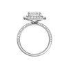 A profile view of the Princess cut diamond engagement ring in platinum with a pavé diamond band and solitaire setting