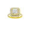 A front view of the Princess cut diamond engagement ring in 14k yellow gold with a pavé diamond band and solitaire setting
