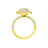 A profile view of the Princess cut diamond engagement ring in 14k yellow gold with a pavé diamond band and solitaire setting