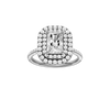 A front view of the Radiant cut diamond engagement ring in 14k white gold with a pavé diamond band and solitaire setting