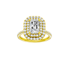 A front view of the Radiant cut diamond engagement ring in 14k yellow gold with a pavé diamond band and solitaire setting