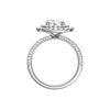 A profile view of the Round cut diamond engagement ring in 14k white gold with a pavé diamond band and solitaire setting