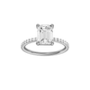 A front view of the Emerald cut diamond engagement ring in 14k white gold with a prong diamond band and cathedral setting