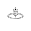 A front view of the Marquise cut diamond engagement ring in platinum with a prong diamond band and cathedral setting