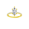 A front view of the Marquise cut diamond engagement ring in 14k yellow gold with a prong diamond band and cathedral setting