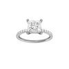 A front view of the Princess cut diamond engagement ring in 14k white gold with a prong diamond band and cathedral setting