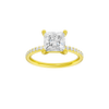 A front view of the Princess cut diamond engagement ring in 14k yellow gold with a prong diamond band and cathedral setting