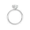 A profile view of the Round cut diamond engagement ring in 14k white gold with a prong diamond band and cathedral setting