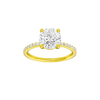 A front view of the Round cut diamond engagement ring in 14k yellow gold with a prong diamond band and cathedral setting