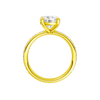 A profile view of the Round cut diamond engagement ring in 14k yellow gold with a prong diamond band and cathedral setting