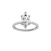 A front view of the Marquise cut diamond engagement ring in platinum with a prong band and hidden halo setting