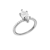 A three-quarter view of the Marquise cut diamond engagement ring in 14k white gold with a prong band and hidden halo setting