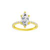 A front view of the Marquise cut diamond engagement ring in 14k yellow gold with a prong band and hidden halo setting