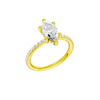 A three-quarter view of the Marquise cut diamond engagement ring in 14k yellow gold with a prong band and hidden halo setting