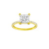 A front view of the Princess cut diamond engagement ring in 14k yellow gold with a prong diamond band and cathedral setting