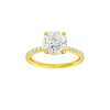 A front view of the Round cut diamond engagement ring in 14k yellow gold with a prong diamond band and cathedral setting