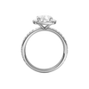 A profile view of the Elongated Cushion cut diamond engagement ring in platinum with a prong band and solitaire setting